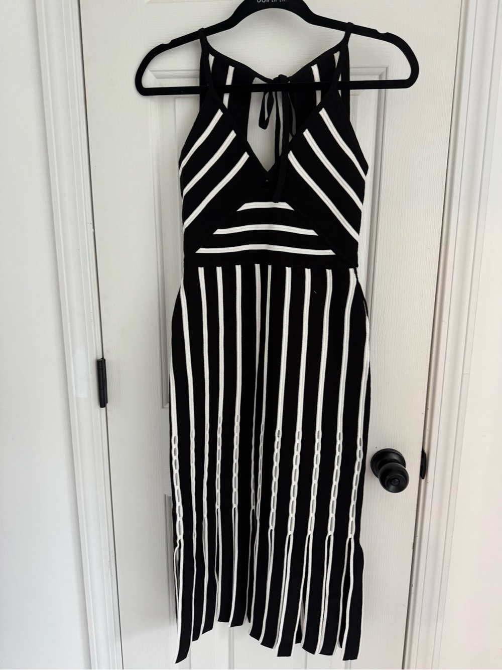 White House Black Market Black and White Striped Halter Midi Dress